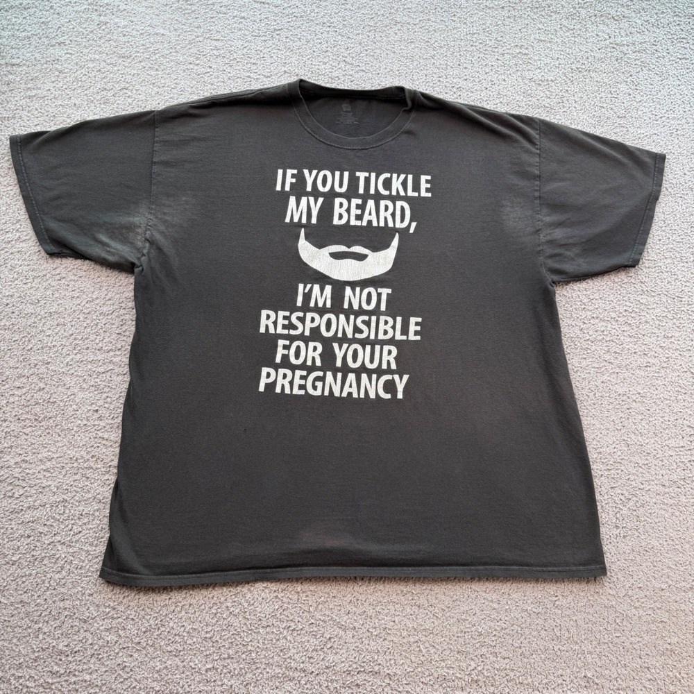 Hanes Tickle My Beard Funny Graphic T-Shirt Mens 2XL Black Short Sleeve Humor